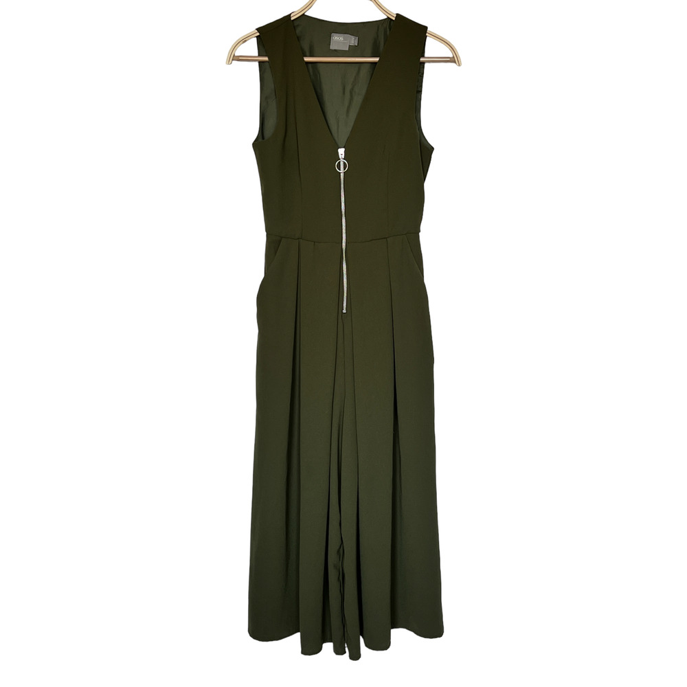 ASOS Sleeveless Wide Leg V-Neck Jumpsuit Olive Green size 0